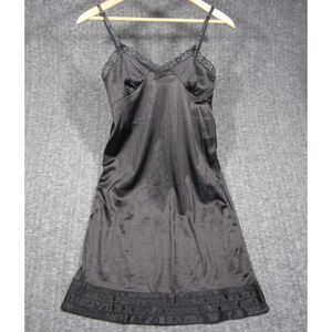 Vintage Mel Lin‎ Nylon Slip Dress Nightgown Nightie Size 36 Black Lace Trim USA